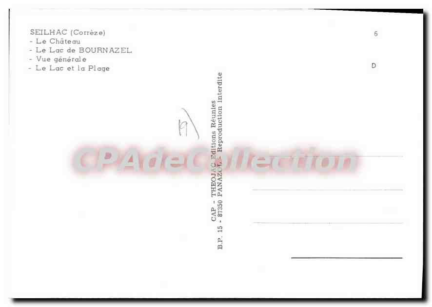 Seilhac — Vue du lac, du château et de la plage — Théorac Éditions Panazol — Verso