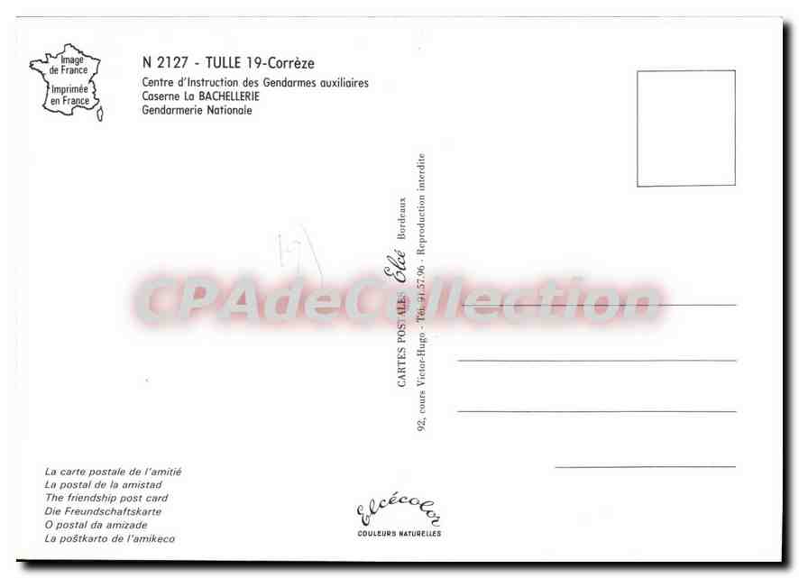 Tulle - Centre d'Instruction des Gendarmes auxiliaires — Caserne La BACHELLERIE — Éditeur Élèe — Verso