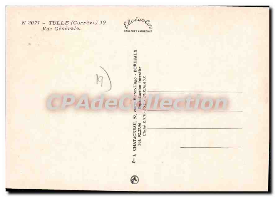Tulle (Corrèze) — Vue Générale — Élécécolor, N° 2071 — Verso