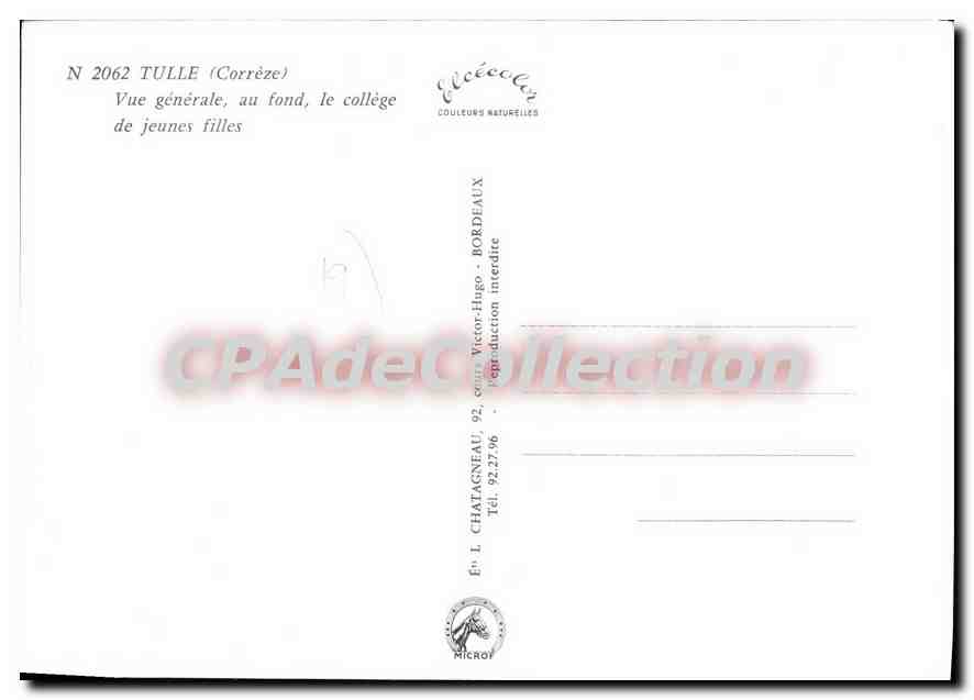 Tulle (Corrèze) — vue générale avec le collège de jeunes filles au fond — Élécé — Rückseite