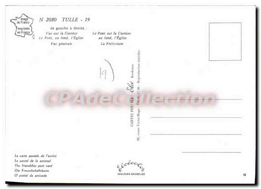 Tulle — vue générale, pont sur la Corrèze, église, préfecture — Élécé, N° 2080 — Rückseite