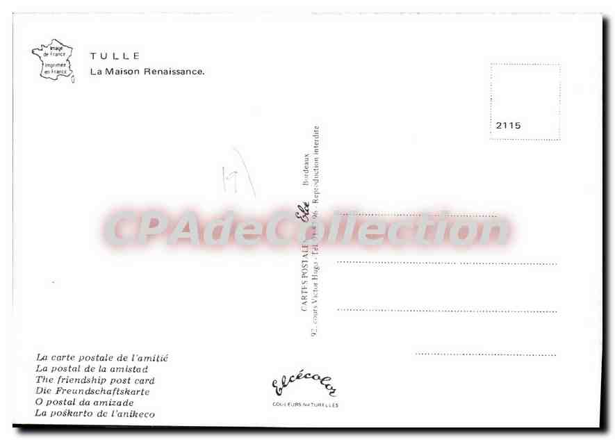 Tulle — La Maison Renaissance — Éditeur Elcé, n° 2115 — Verso