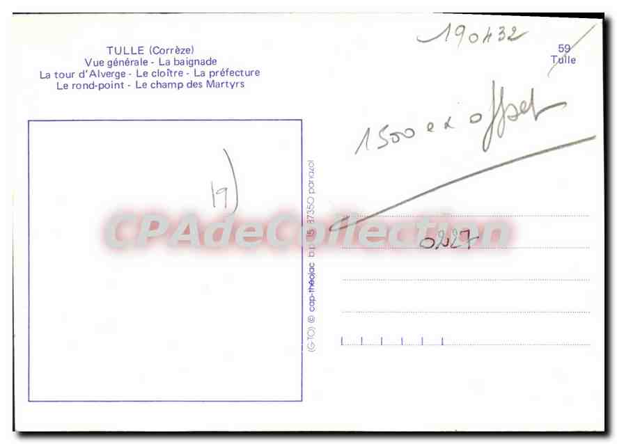 Tulle — vue générale et sites — éditeur CPADeCollection, n°19 — Verso