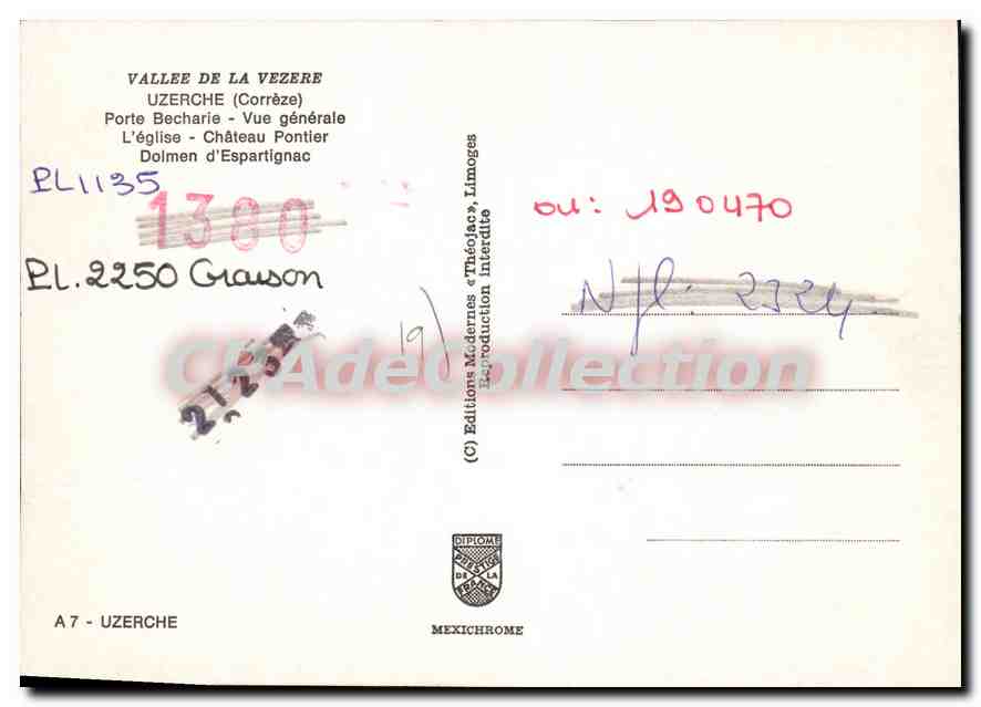 CPSM Uzerche Perle Du Limousin Vue Generale porte Becharie église château Pontier dolmen d'Espartign — Verso