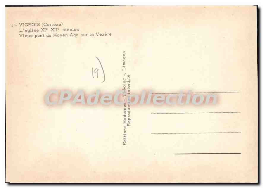 CPSM Vigeois L'Eglise Vieux Pont Du Moyen Age Sur La Vezere — Verso