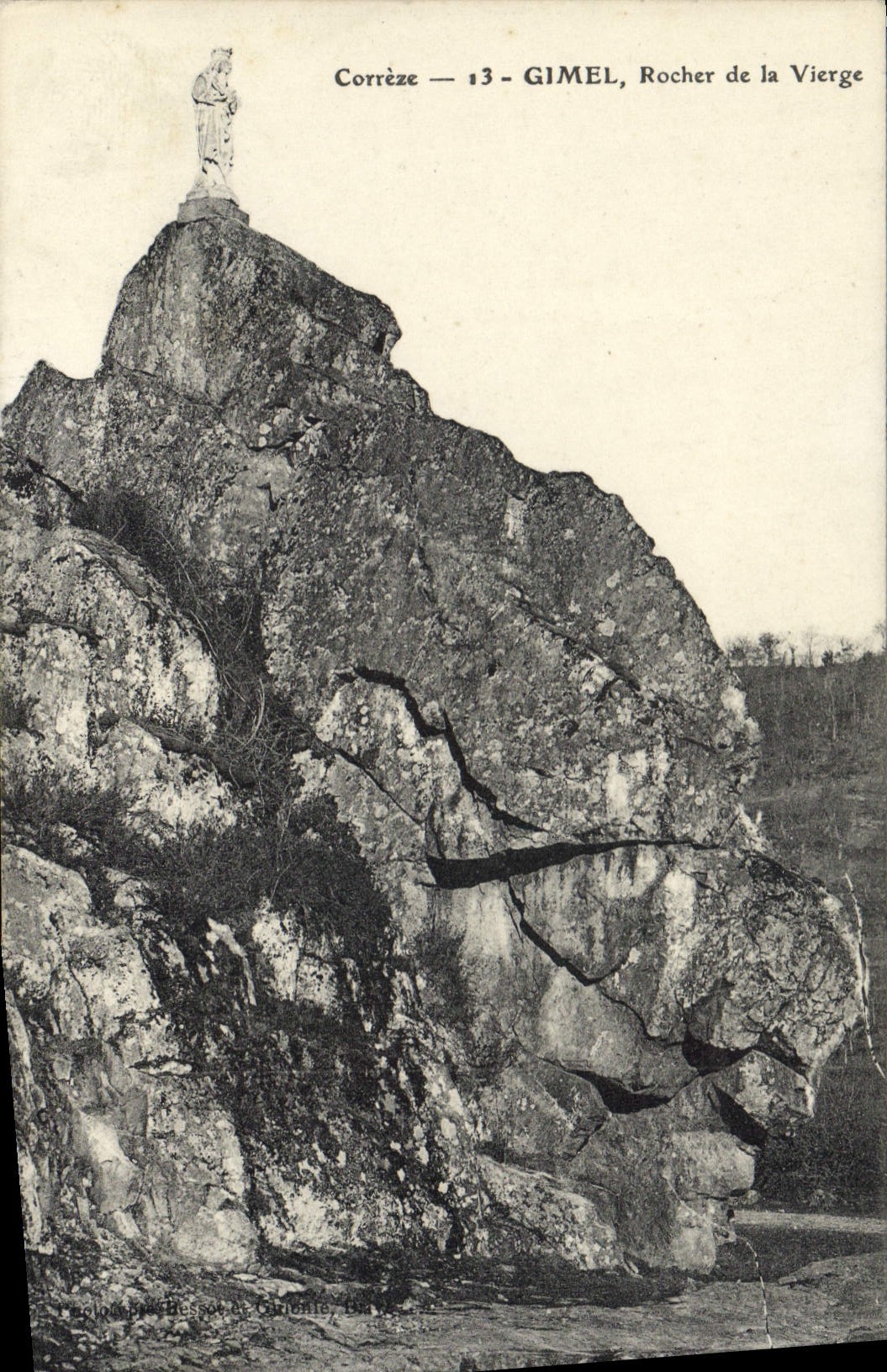 Gimel, Rocher de la Vierge — statue de la Vierge Marie sur un rocher — éditeur : J. Bespot, Géroncey