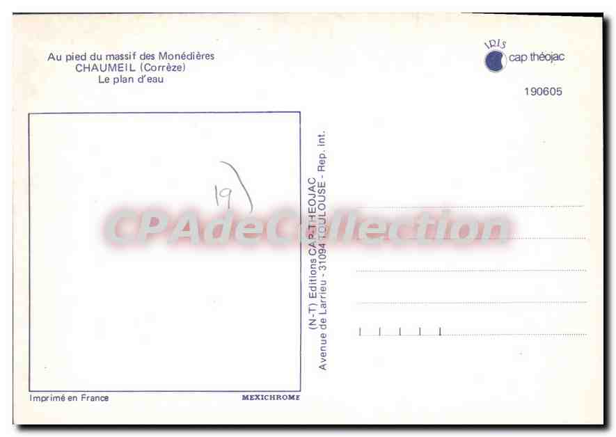 CPSM Chaumeil Le Plan D'Eau — Verso