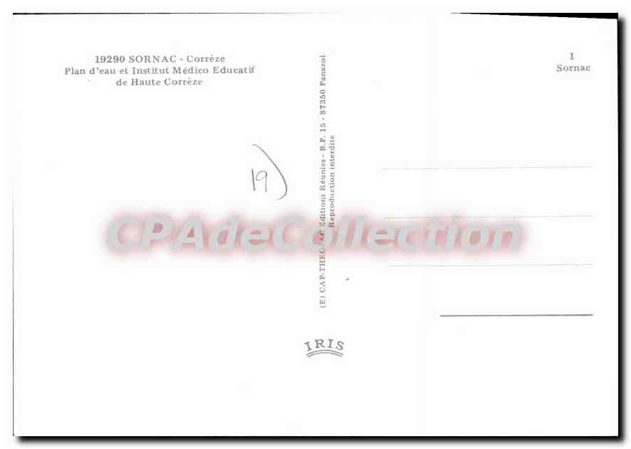 Plan d'eau et Institut Médico-Educatif de Sornac — Corrèze — éditeur IRIS — Verso
