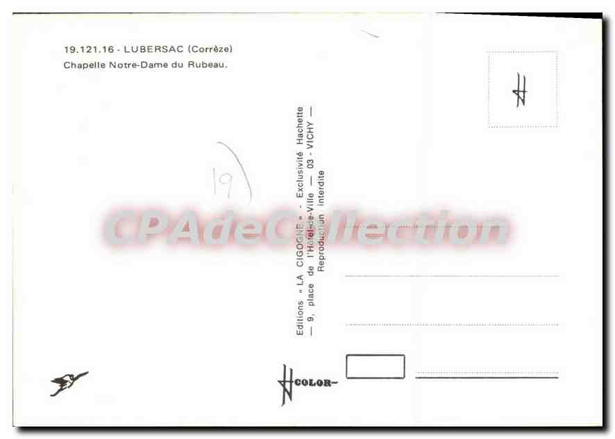Lubersac — Kapelle Notre-Dame du Rubeau — Editions La Cigogne, Vichy — Rückseite