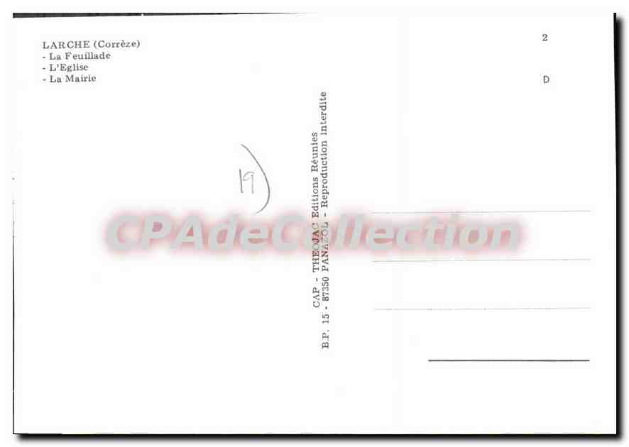 Larche — Vue de la Feuillade, de l'église et de la mairie — CAP TIBAC Éditions — Verso