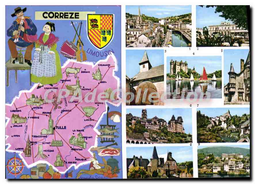 CPSM Correze Limousin carte touristique Tulle Brive Chaumeil Val Ussel Uzerche Treignac Meymac Argen