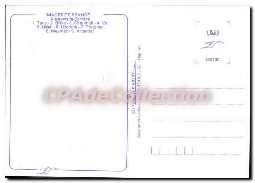 CPSM Correze Limousin carte touristique Tulle Brive Chaumeil Val Ussel Uzerche Treignac Meymac Argen — Verso