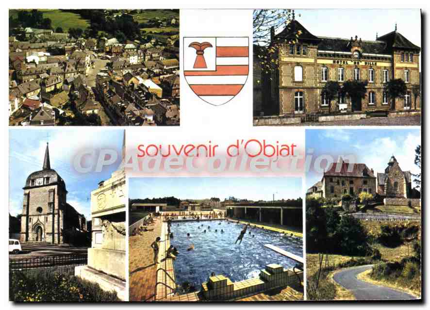 CPSM Objat Vue Generale L'Hotel De Ville L'Eglise La Piscine château Saint-Cyr-la-Roche