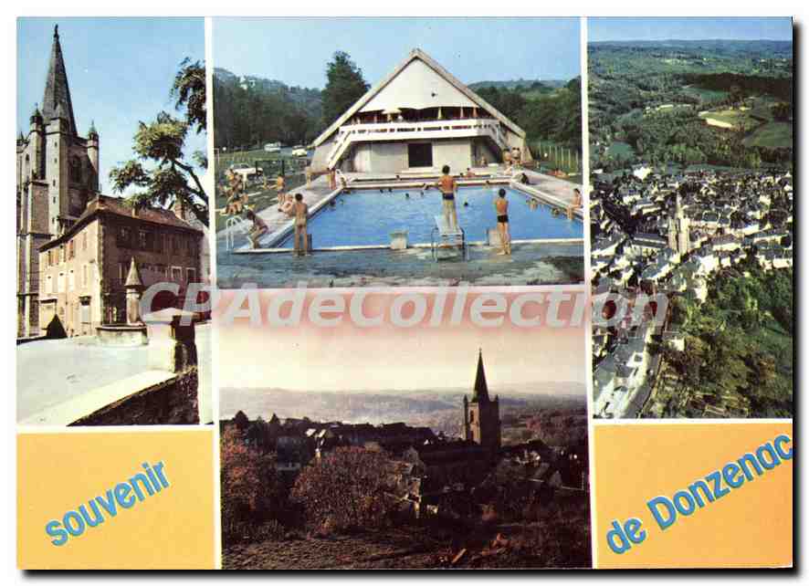 Donzenac — panoramic view and pool — Vintage Postcard/Antike Ansichtskarte