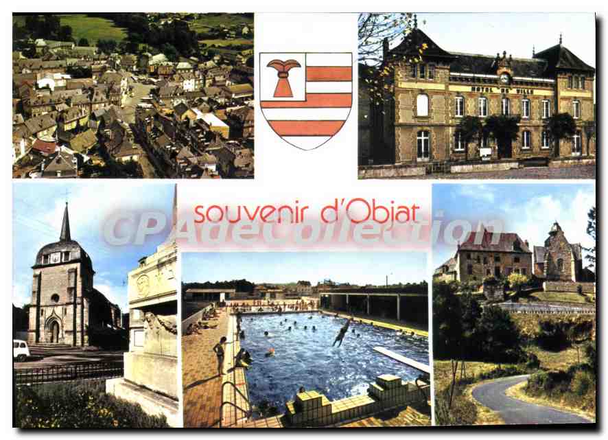 CPSM Objat Vue Generale L'Hotel De Ville église piscine