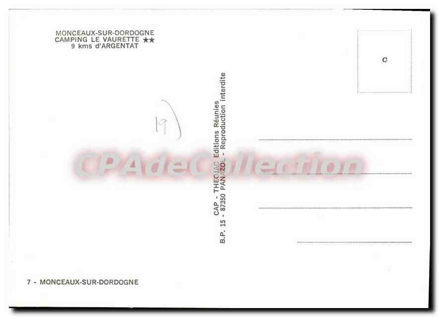 Camping Le Vaurette — Monceaux-sur-Dordogne — CAP - Théouac Éditions Réunies — Verso