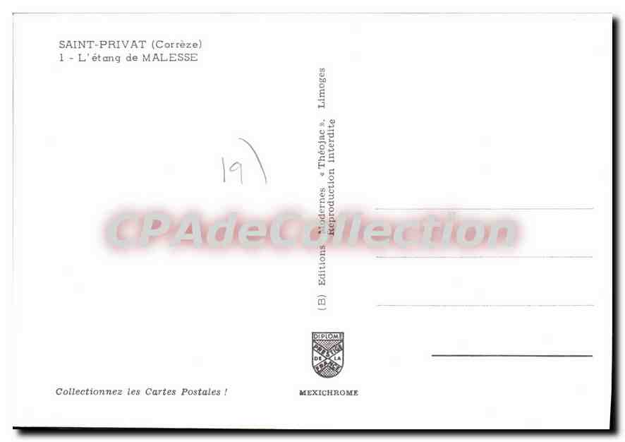 CPSM Saint Privat L'Etang De Malesse — Verso