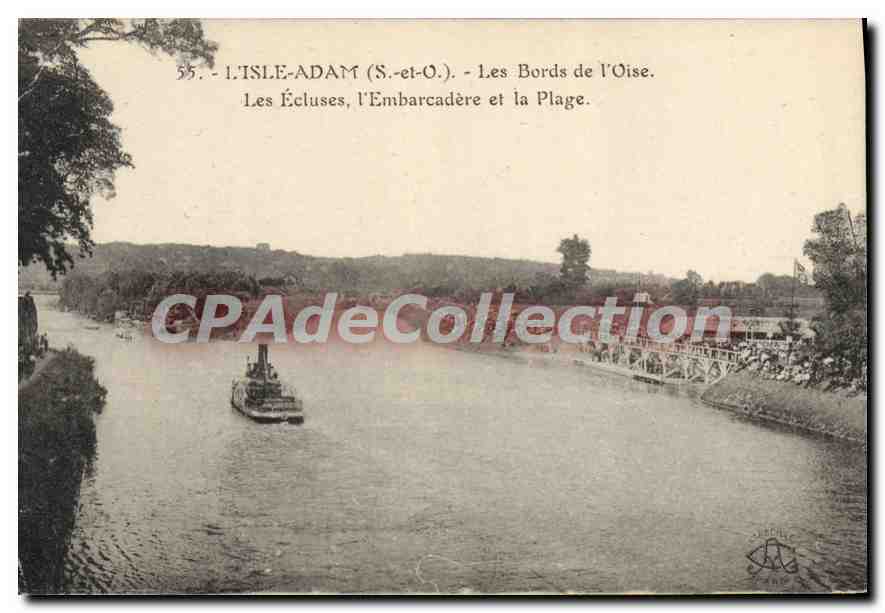 CPA L'Isle Adam Les Bords De I'Oise Les Ecluses I'Embarcadere Et La Plage