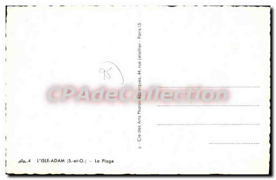 L'Isle-Adam — La Plage — Cie des Arts Photoréalistiques, 44, rue Letellier - Paris — Rückseite