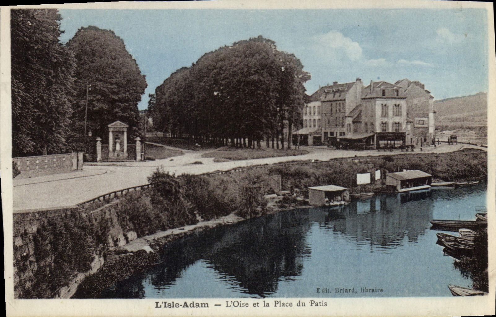 L'Isle-Adam — El río Oise y la Plaza du Patris — Edit. Briard, librero