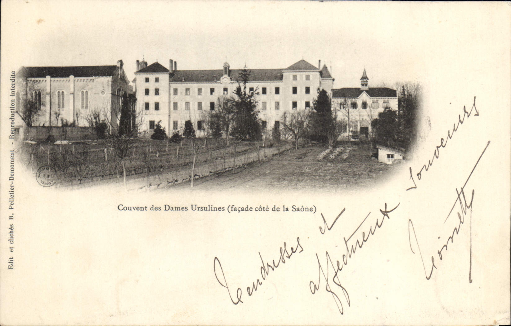 Couvent des Dames Ursulines — façade côté de la Saône — éd. Pelletier-Demoment