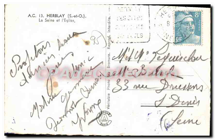 CPA Herblay La Seine Et I'Eglise — Rückseite