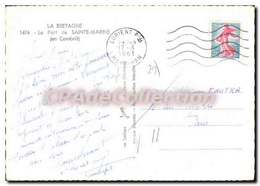 CPSM La Bretagne Le Port De Sainte Marine — Rückseite
