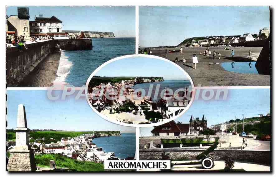 CPA Arromanches Le Port La Plage Vue Generale Canon Et Peniche