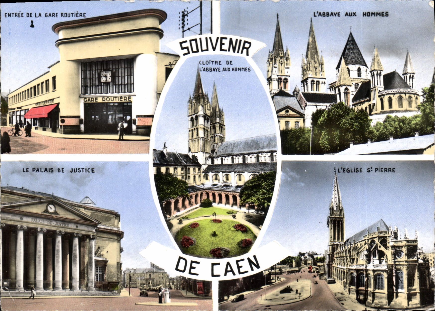 Caen — Ansicht der Abtei der Männer, der Bushaltestelle, des Gerichtsgebäudes und der Kirche Saint-Pierre — Réal-Photo, Nr. 1076