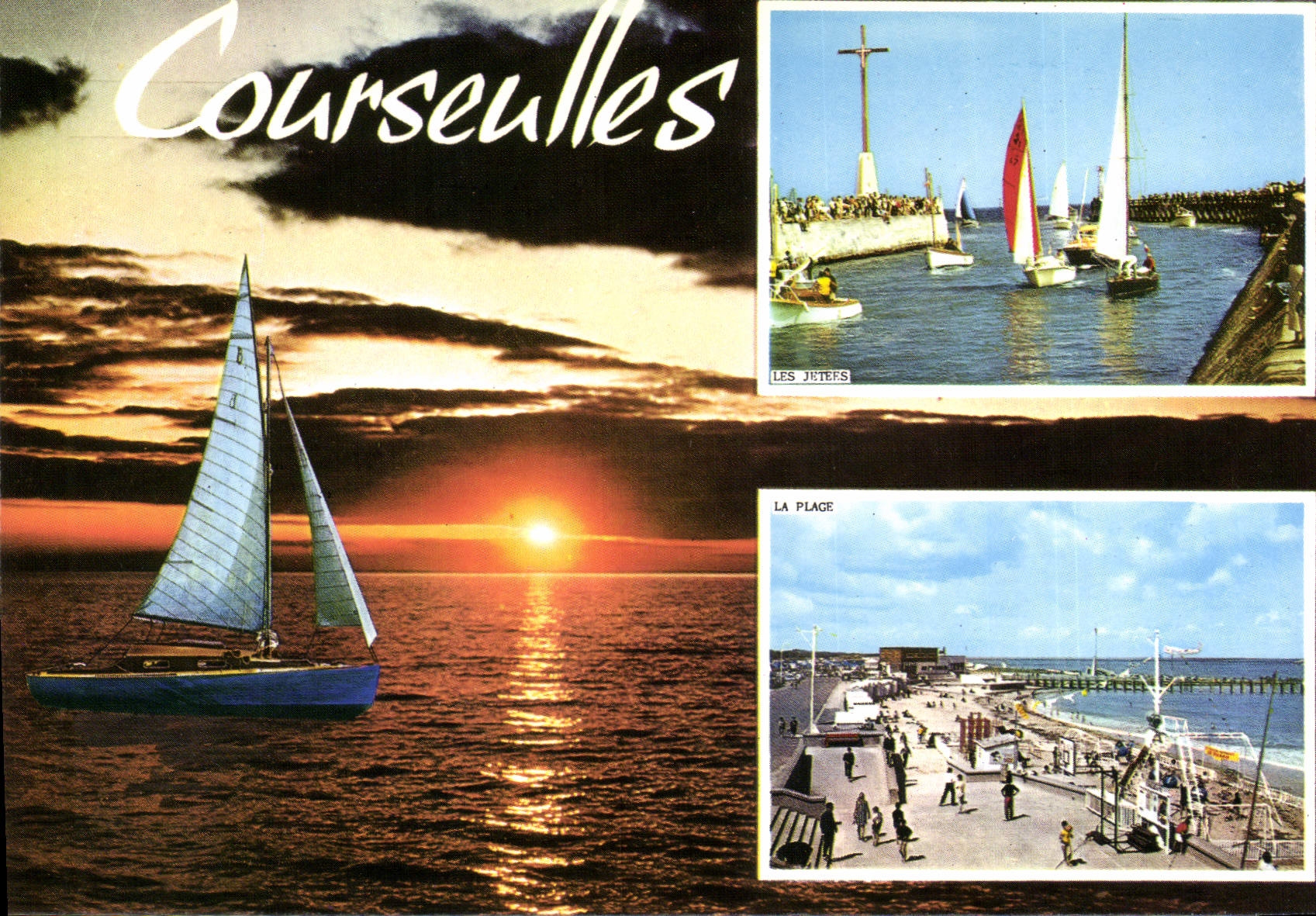 Courseulles — vue du coucher de soleil, du port et de la place — Éditions Cap Théojac