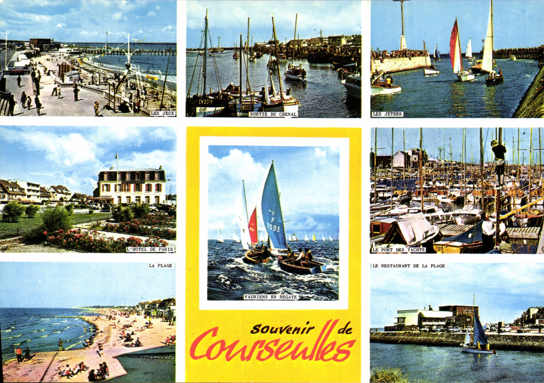 CPSM Courseulles Sur Mer plage hotel de ville jeux restaurant jetées