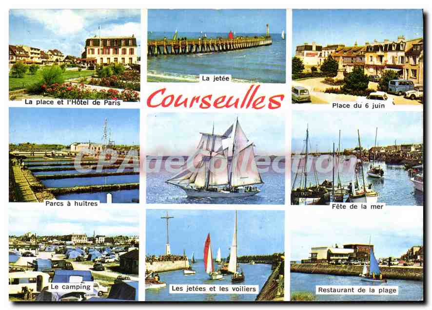 CPSM Courseulles Sur Mer hotel de ville parc à huitres camping restaurant de la plage place du 6 jui