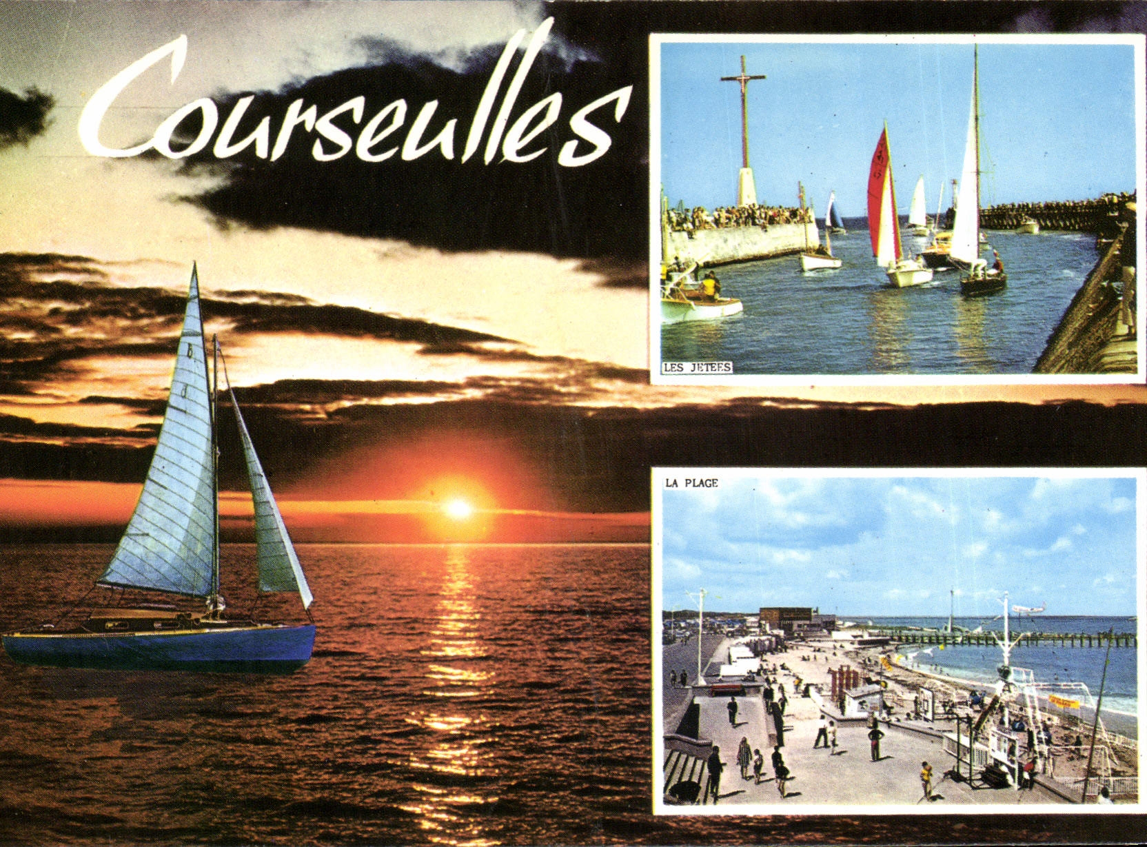 Courseulles — vue de la plage, des jetées et du coucher de soleil — Éditions Cap Théojac