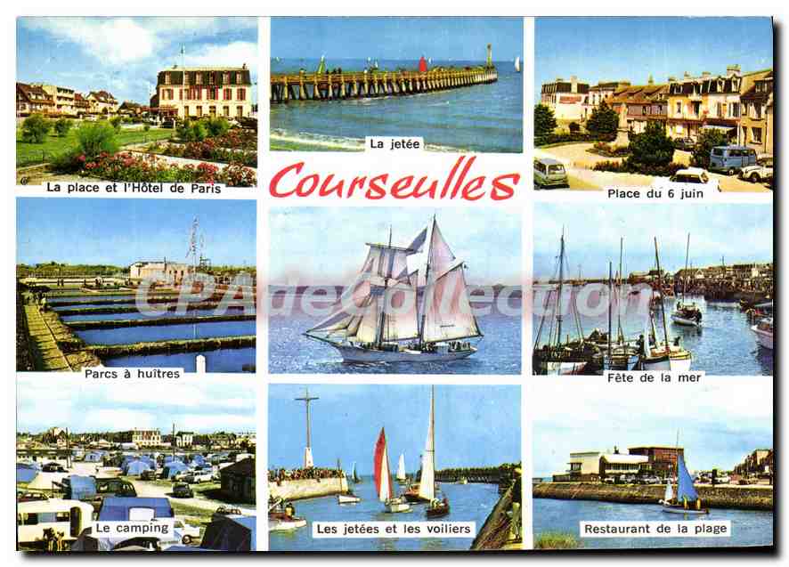 CPSM Courseulles Sur Mer hotel de ville parc à huitres camping restaurant de la plage place du 6 jui