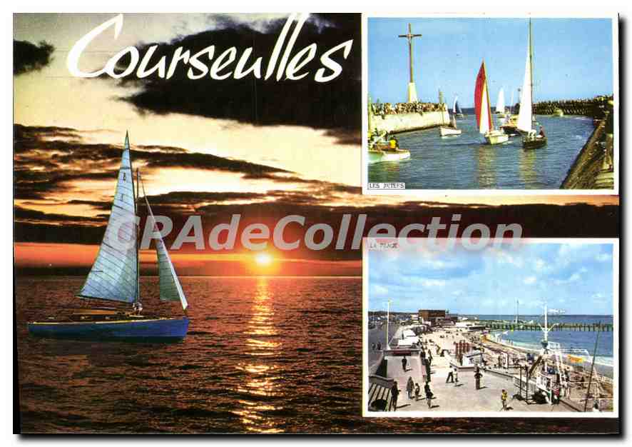 Courseulles — Ansicht des Hafens, Leuchtturms und Sonnenuntergangs — Éditions Cap Théojac