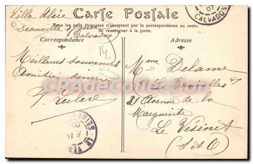 CPA Deauville Sur Mer L'Hotel De Ville — Rückseite