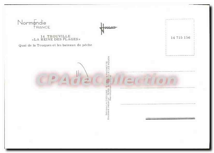 La Chigogne — Quai de la Touques et les bateaux de pêche — Édition La Chigogne, Trouville — Verso