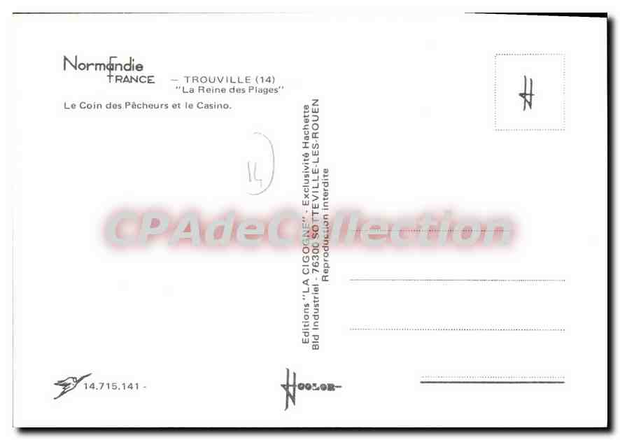TROUVILLE-SUR-MER — Le Coin des Pêcheurs et le Casino — Editions 'LA CIGOGNE' - 14.715.141 — Verso