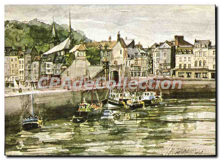 Honfleur — Vue d'avant-port — Aquarelle de Jean Louis Thibaut, 1979