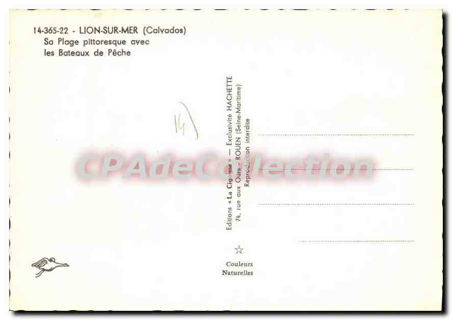 Lion-sur-Mer (Calvados) — Seine pittoreske Bucht mit Fischereibooten — Editions « La Cigogne » — Rückseite