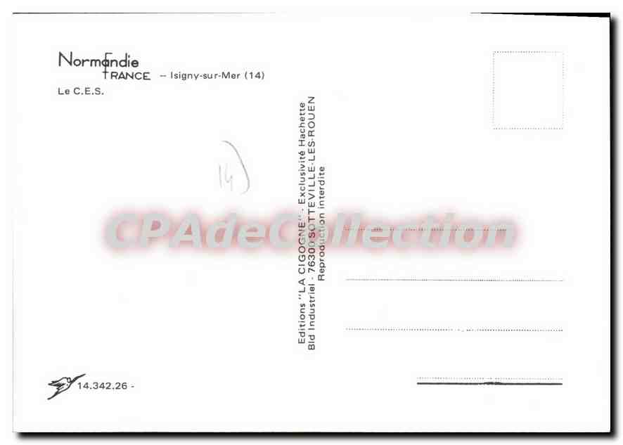 Isigny-sur-Mer — Le C.E.S. — Editions 'LA CIGOGNE' — Verso