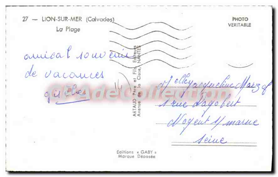Lion-sur-Mer — La Plage — Éditions GABY — Verso