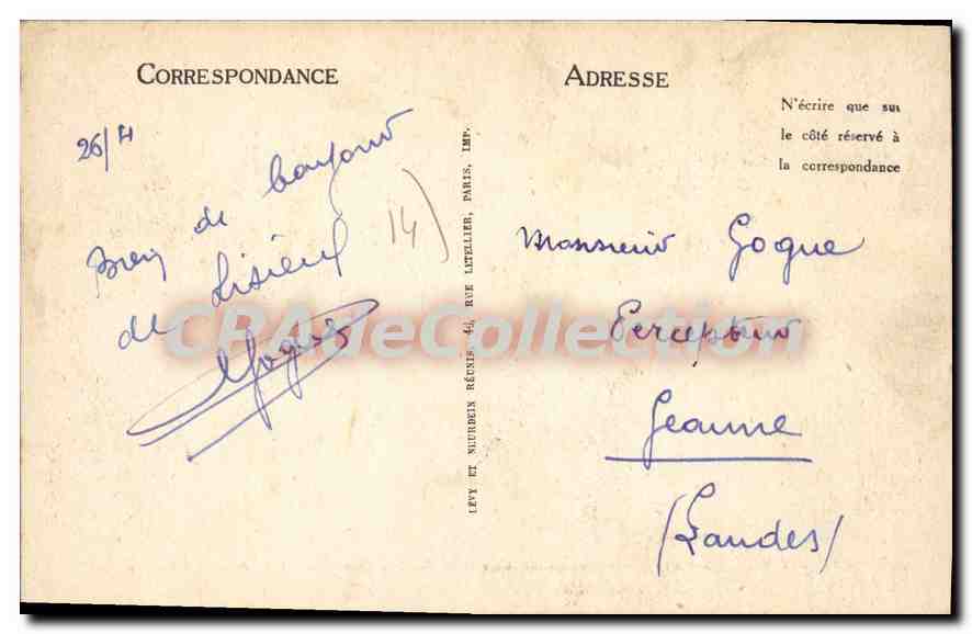 Lisieux — La Place Thiers, la Cathédrale et la Poste (ancien Palais Episcopal XVIIIe s.) — Éditions L. L. n°82 — Verso