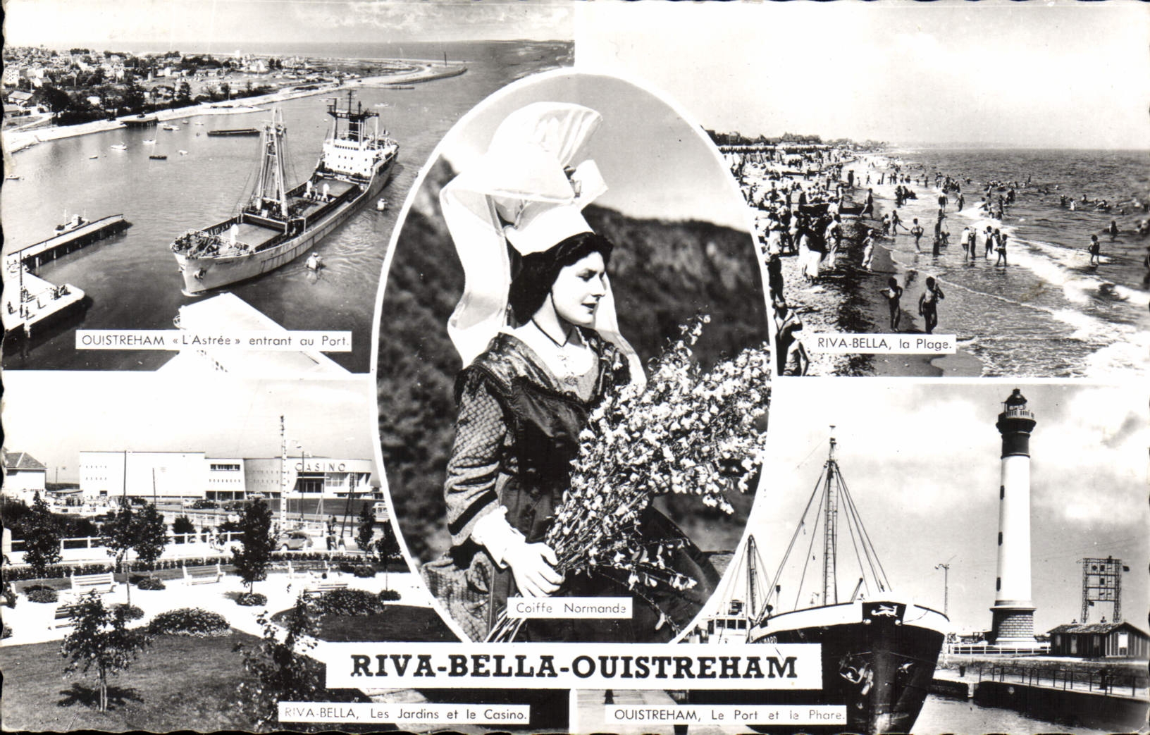 Riva-Bella-Ouistreham — Vue du port, de la plage et d'un phare — Éditions Close, Nantes
