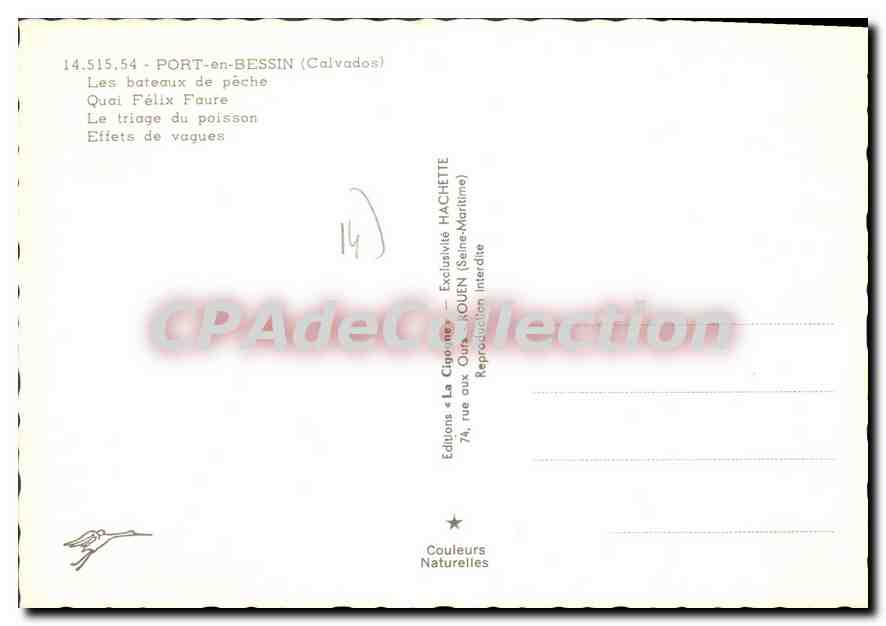 Port-en-Bessin — Vue du port, des falaises et du triage du poisson — Éditions Hachette — Verso