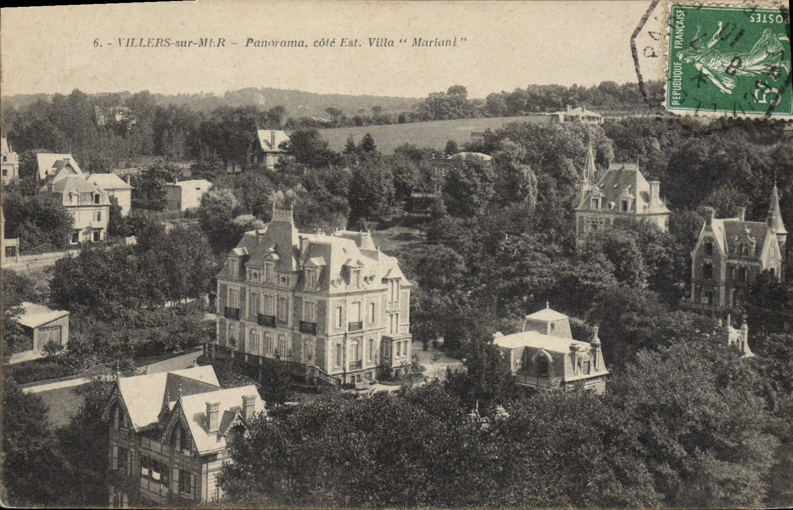 Villers-sur-Mer — Panorama, lado Este. Villa « Mariani » — Editor no identificado, n.º de serie 6