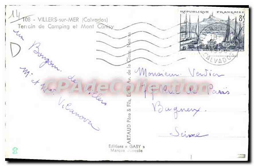 Campamento en Villers-sur-Mer — terreno de camping y Mont Canisy — Ediciones Gaby — Reverso
