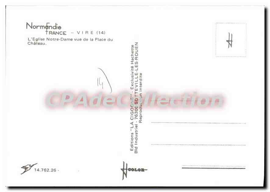 La Cigogne — Église Notre-Dame vue de la Place du Château — Éditions Bid Industriel — Verso