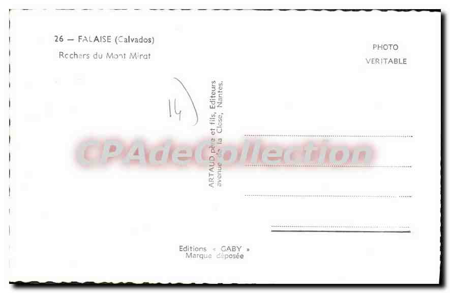 Falaise (Calvados) — Rochers du Mont Mirat — Éditions Gaby — Verso