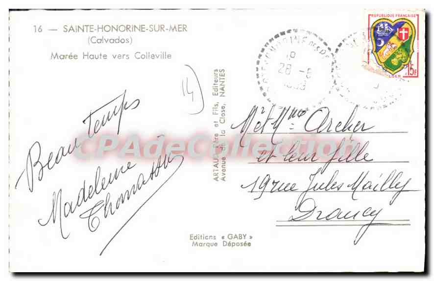 Sainte-Honorine-sur-Mer — Marée Haute vers Colleville — Éditions Gaby — Verso